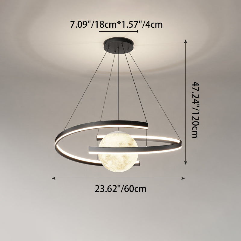 Lámpara de araña LED con forma de planeta de arco de hierro de aluminio minimalista moderno para sala de estar y comedor 