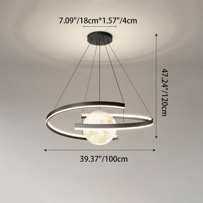 Lámpara de araña LED con forma de planeta de arco de hierro de aluminio minimalista moderno para sala de estar y comedor 