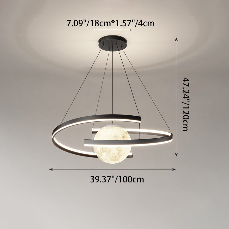 Lámpara de araña LED con forma de planeta de arco de hierro de aluminio minimalista moderno para sala de estar y comedor 