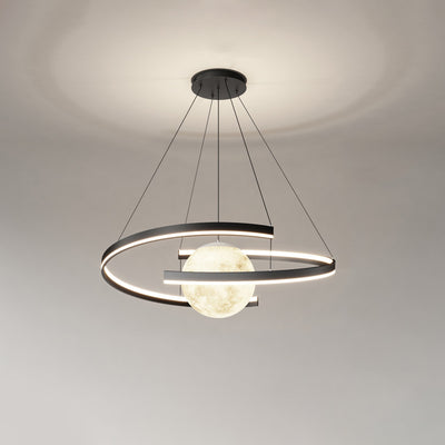 Lámpara de araña LED con forma de planeta de arco de hierro de aluminio minimalista moderno para sala de estar y comedor 