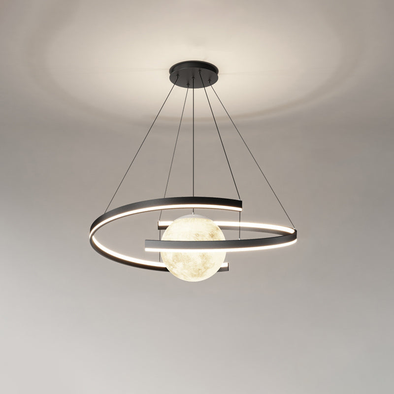 Lámpara de araña LED con forma de planeta de arco de hierro de aluminio minimalista moderno para sala de estar y comedor 