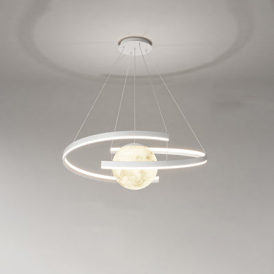 Lámpara de araña LED con forma de planeta de arco de hierro de aluminio minimalista moderno para sala de estar y comedor 