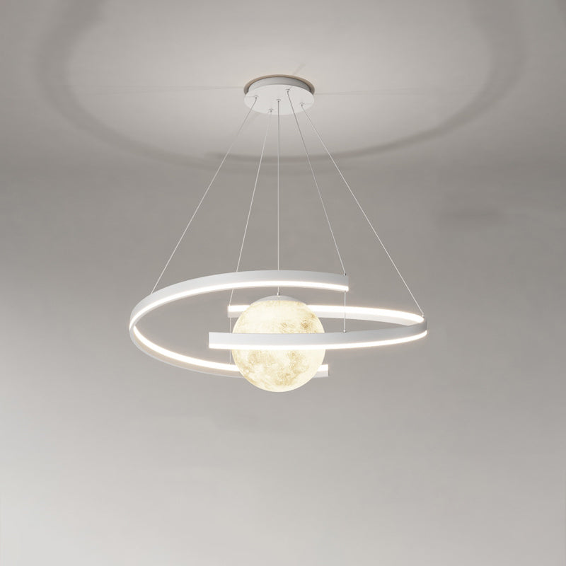 Lámpara de araña LED con forma de planeta de arco de hierro de aluminio minimalista moderno para sala de estar y comedor 