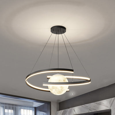 Lámpara de araña LED con forma de planeta de arco de hierro de aluminio minimalista moderno para sala de estar y comedor 