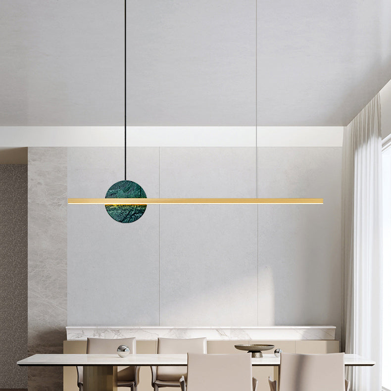 Lámpara de araña LED redonda lineal de mármol de latón minimalista moderna para comedor 