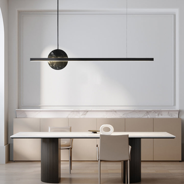 Modern Minimalist Brass Marble Linear Round LED Chandelier Island Light For Dining Room