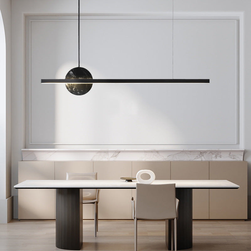 Lámpara de araña LED redonda lineal de mármol de latón minimalista moderna para comedor 