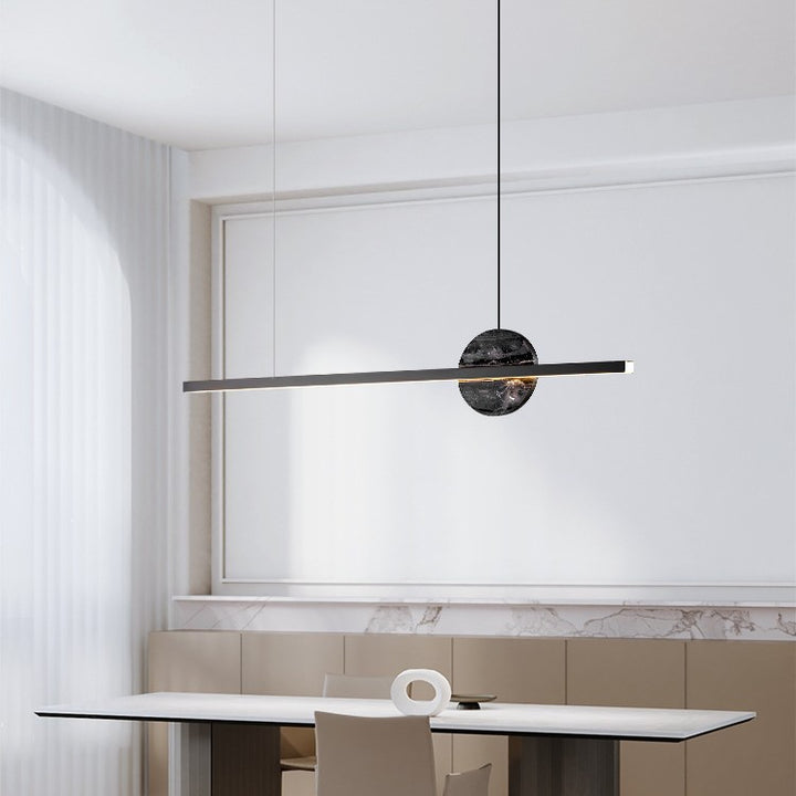 Modern Minimalist Brass Marble Linear Round LED Chandelier Island Light For Dining Room