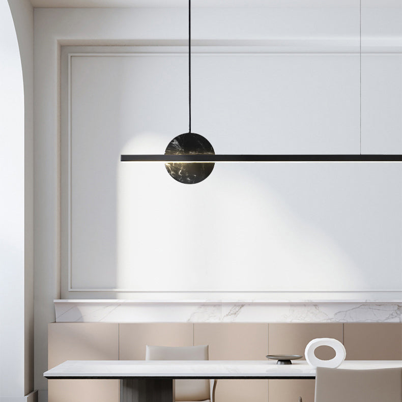 Lámpara de araña LED redonda lineal de mármol de latón minimalista moderna para comedor 