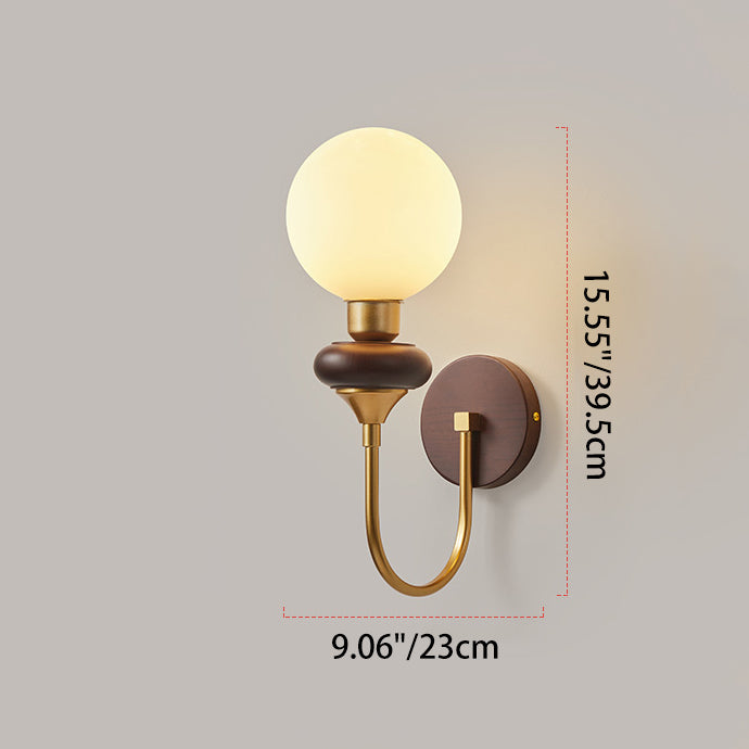 Traditionelle Vintage Glas Metall Holz Gebogene Globus 1-Licht Wandleuchte Für Schlafzimmer &amp; Wohnzimmer 