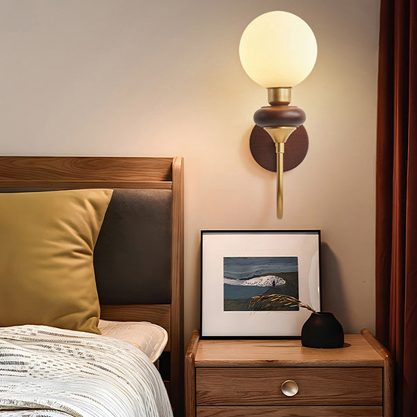 Traditionelle Vintage Glas Metall Holz Gebogene Globus 1-Licht Wandleuchte Für Schlafzimmer &amp; Wohnzimmer 