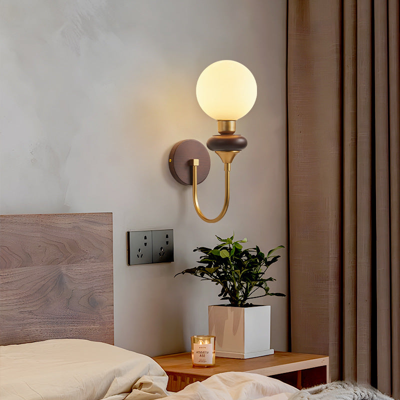 Traditionelle Vintage Glas Metall Holz Gebogene Globus 1-Licht Wandleuchte Für Schlafzimmer &amp; Wohnzimmer 
