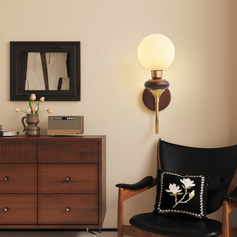 Traditionelle Vintage Glas Metall Holz Gebogene Globus 1-Licht Wandleuchte Für Schlafzimmer &amp; Wohnzimmer 
