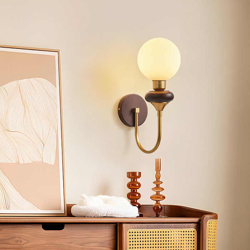 Traditionelle Vintage Glas Metall Holz Gebogene Globus 1-Licht Wandleuchte Für Schlafzimmer &amp; Wohnzimmer 