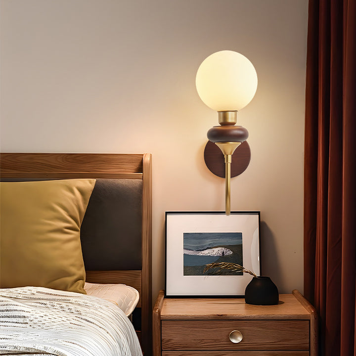 Traditionelle Vintage Glas Metall Holz Gebogene Globus 1-Licht Wandleuchte Für Schlafzimmer &amp; Wohnzimmer 