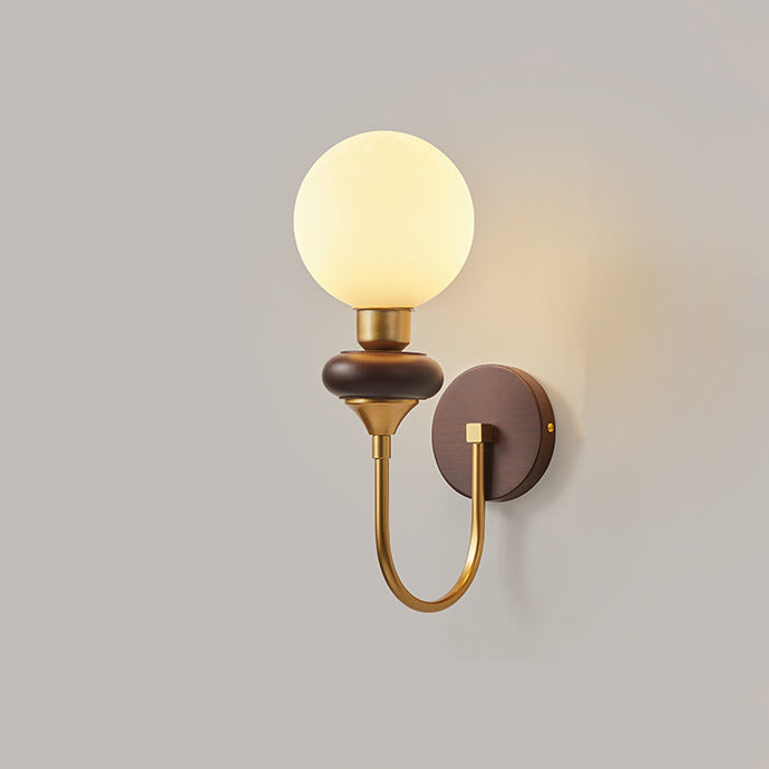 Traditionelle Vintage Glas Metall Holz Gebogene Globus 1-Licht Wandleuchte Für Schlafzimmer &amp; Wohnzimmer 