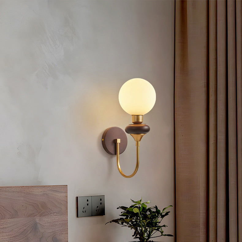 Traditionelle Vintage Glas Metall Holz Gebogene Globus 1-Licht Wandleuchte Für Schlafzimmer &amp; Wohnzimmer 