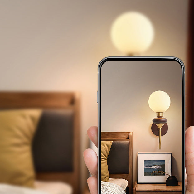 Traditionelle Vintage Glas Metall Holz Gebogene Globus 1-Licht Wandleuchte Für Schlafzimmer &amp; Wohnzimmer 