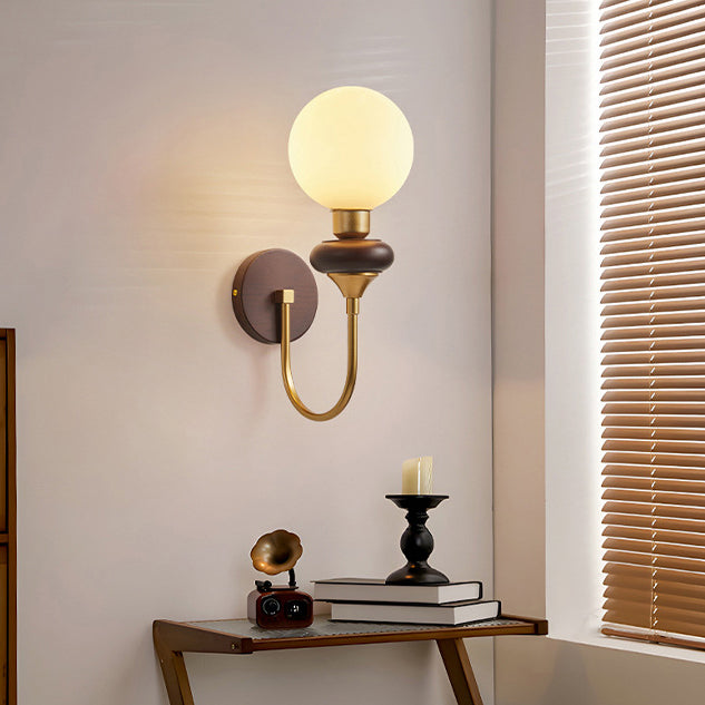Traditionelle Vintage Glas Metall Holz Gebogene Globus 1-Licht Wandleuchte Für Schlafzimmer &amp; Wohnzimmer 