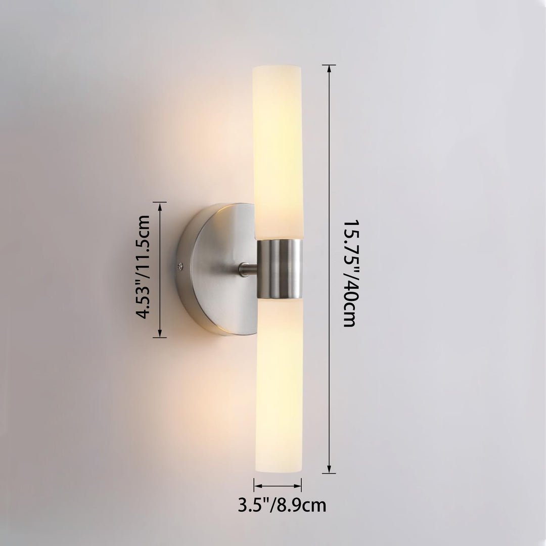 Modern Minimalist Glass Iron Cylindrical Round 2-Light Wall Sconce Lamp For Bedroom &amp; Living Room