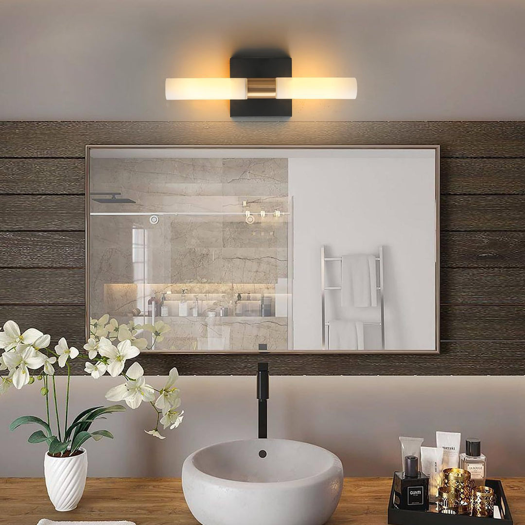 Modern Minimalist Glass Iron Cylindrical Round 2-Light Wall Sconce Lamp For Bedroom &amp; Living Room