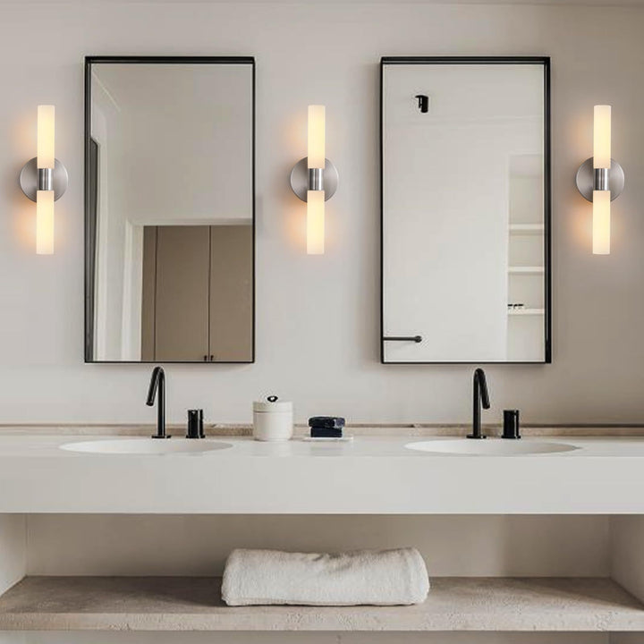 Modern Minimalist Glass Iron Cylindrical Round 2-Light Wall Sconce Lamp For Bedroom &amp; Living Room