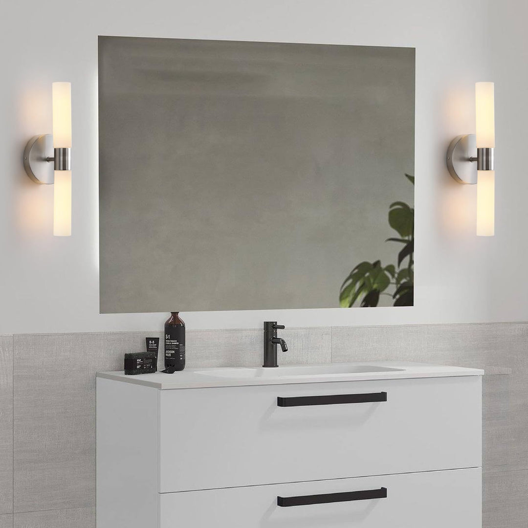 Modern Minimalist Glass Iron Cylindrical Round 2-Light Wall Sconce Lamp For Bedroom &amp; Living Room