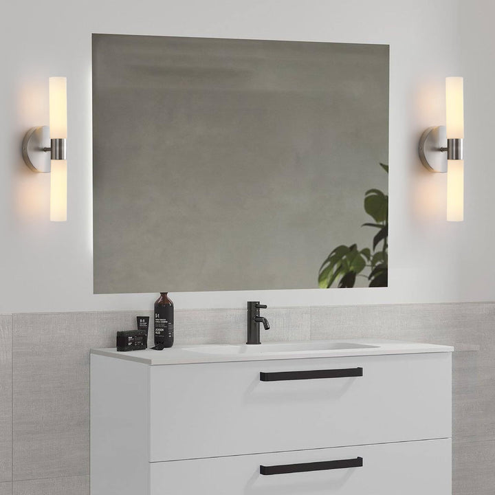 Modern Minimalist Glass Iron Cylindrical Round 2-Light Wall Sconce Lamp For Bedroom &amp; Living Room