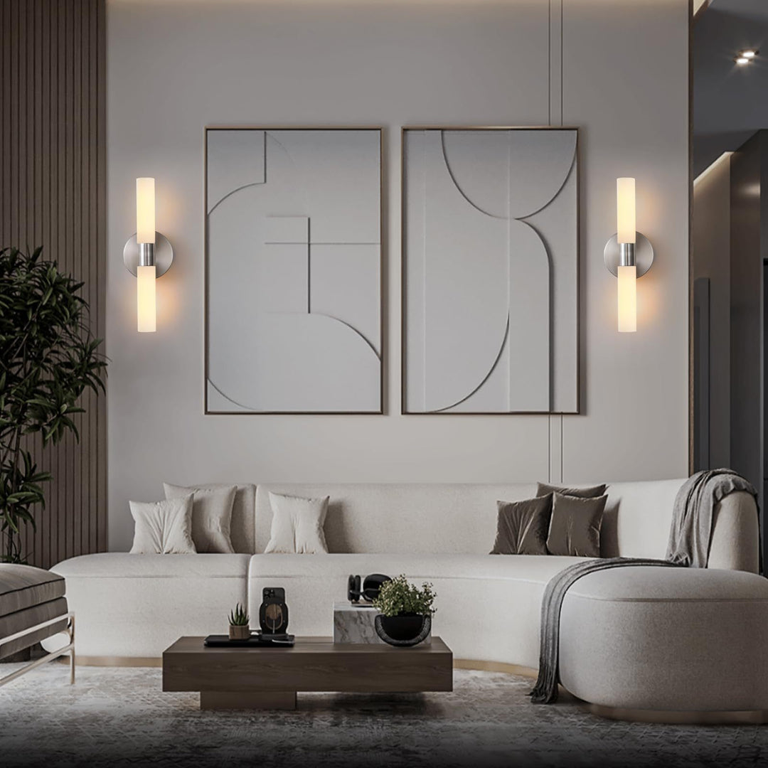 Modern Minimalist Glass Iron Cylindrical Round 2-Light Wall Sconce Lamp For Bedroom &amp; Living Room