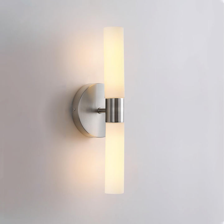 Modern Minimalist Glass Iron Cylindrical Round 2-Light Wall Sconce Lamp For Bedroom &amp; Living Room