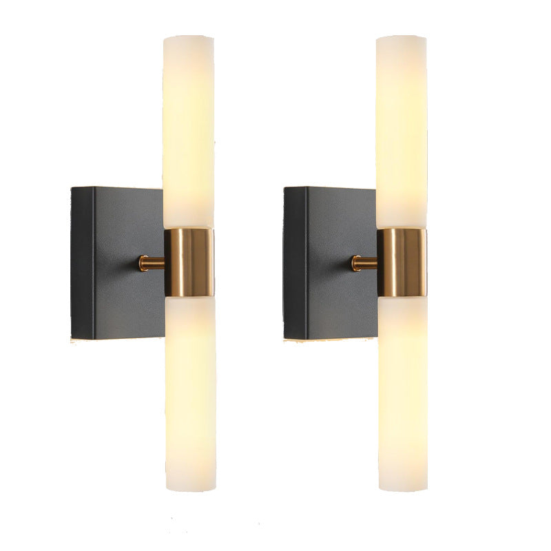 Modern Minimalist Glass Iron Cylindrical Round 2-Light Wall Sconce Lamp For Bedroom &amp; Living Room