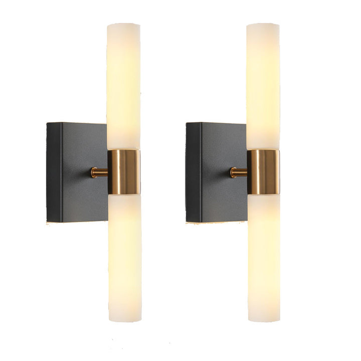 Modern Minimalist Glass Iron Cylindrical Round 2-Light Wall Sconce Lamp For Bedroom &amp; Living Room