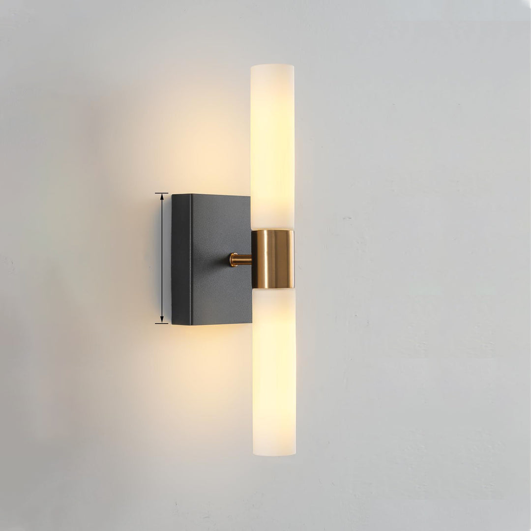 Modern Minimalist Glass Iron Cylindrical Round 2-Light Wall Sconce Lamp For Bedroom &amp; Living Room