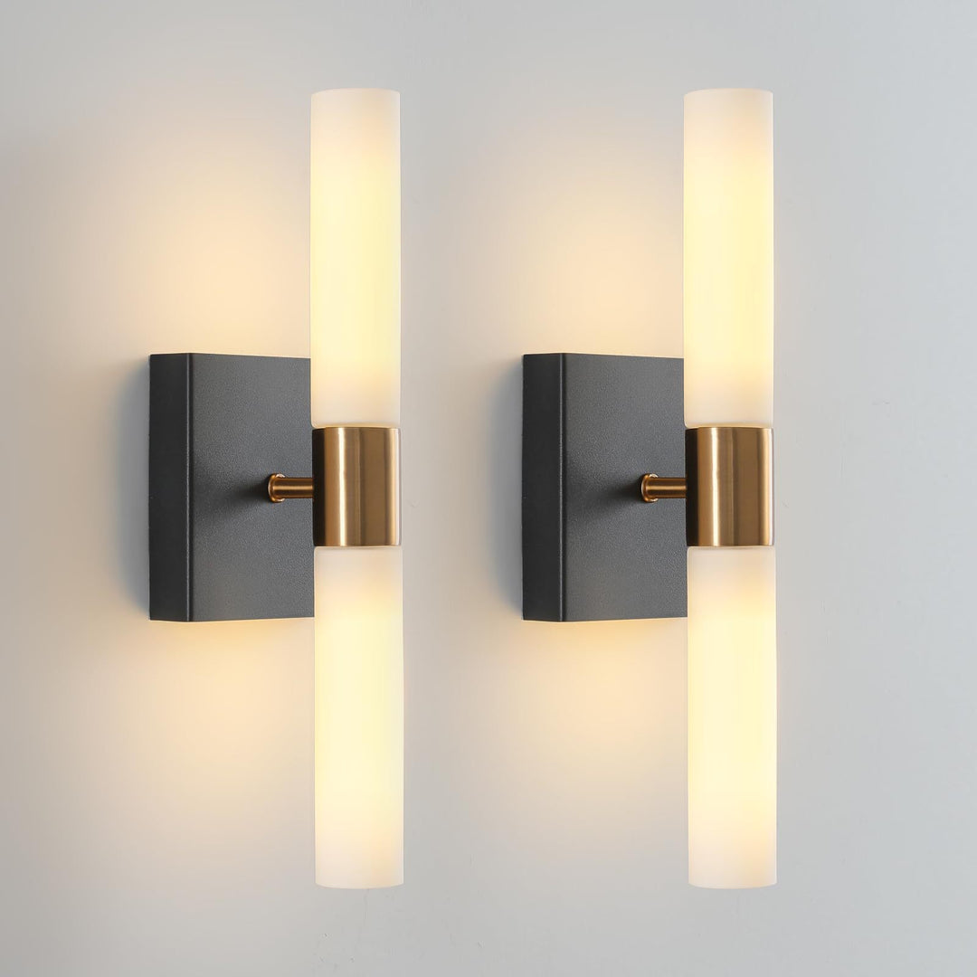 Modern Minimalist Glass Iron Cylindrical Round 2-Light Wall Sconce Lamp For Bedroom &amp; Living Room