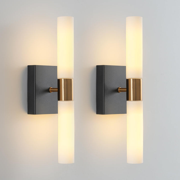 Modern Minimalist Glass Iron Cylindrical Round 2-Light Wall Sconce Lamp For Bedroom &amp; Living Room
