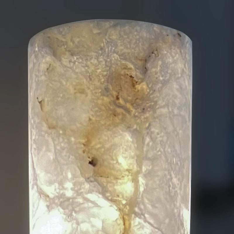 Traditional Vintage Natural Marble &amp; Brass Cylinder Round 2-Light Wall Sconce Lamp For Bedroom &amp; Living Room
