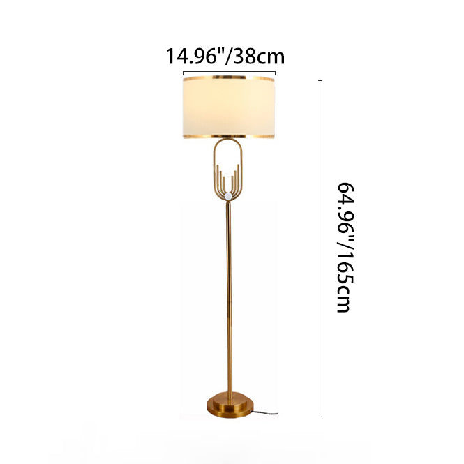 Lámpara de pie contemporánea escandinava de tela con forma ovalada de hierro en forma de U redonda de 1 luz para dormitorio y sala de estar 