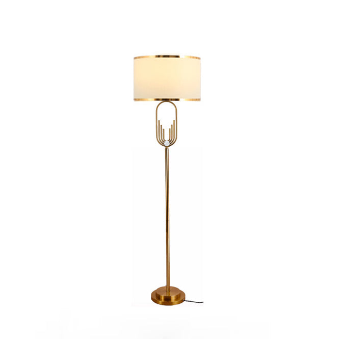 Contemporary Scandinavian Fabric Iron Oval-U Shape Round 1-Light Standing Floor Lamp For Bedroom &amp; Living Room