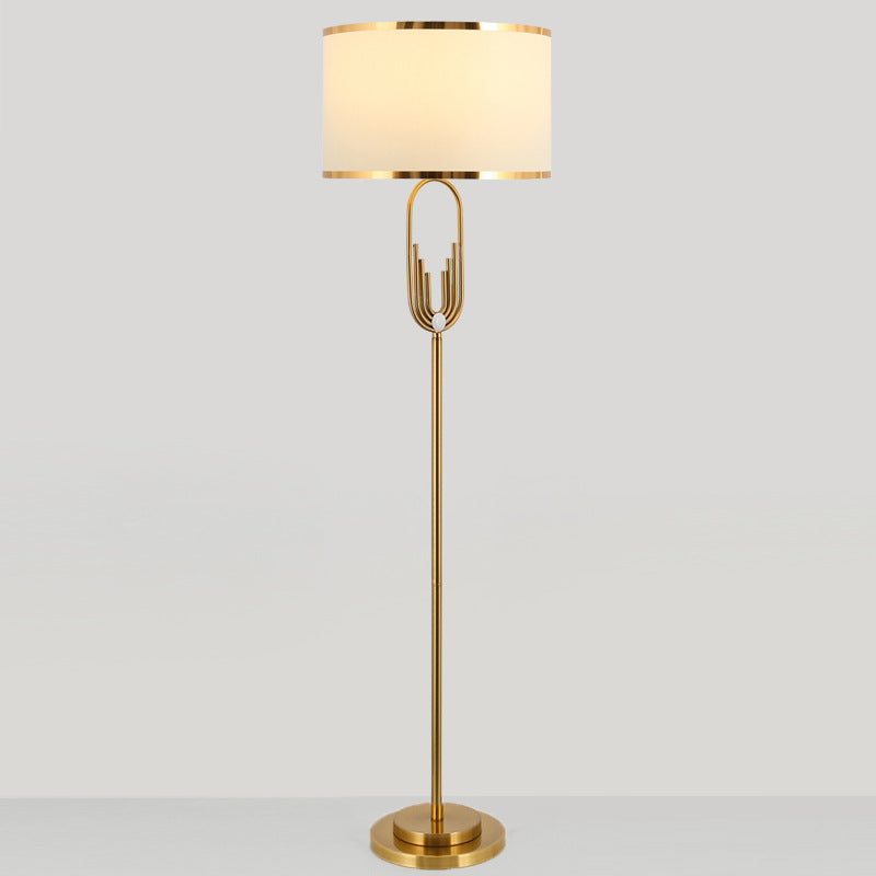 Zeitgenössische skandinavische Stoff-Eisen-Oval-U-Form-Rund-1-Licht-Stehlampe für Schlafzimmer & Wohnzimmer 