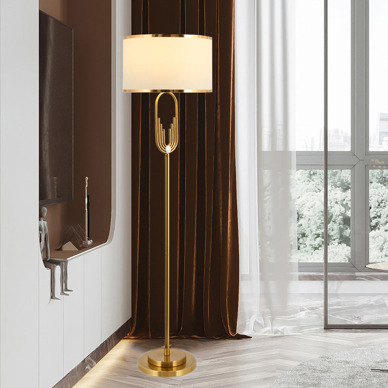 Zeitgenössische skandinavische Stoff-Eisen-Oval-U-Form-Rund-1-Licht-Stehlampe für Schlafzimmer & Wohnzimmer 