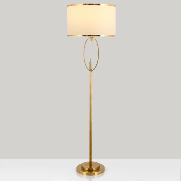 Contemporary Scandinavian Fabric Iron Oval-U Shape Round 1-Light Standing Floor Lamp For Bedroom &amp; Living Room