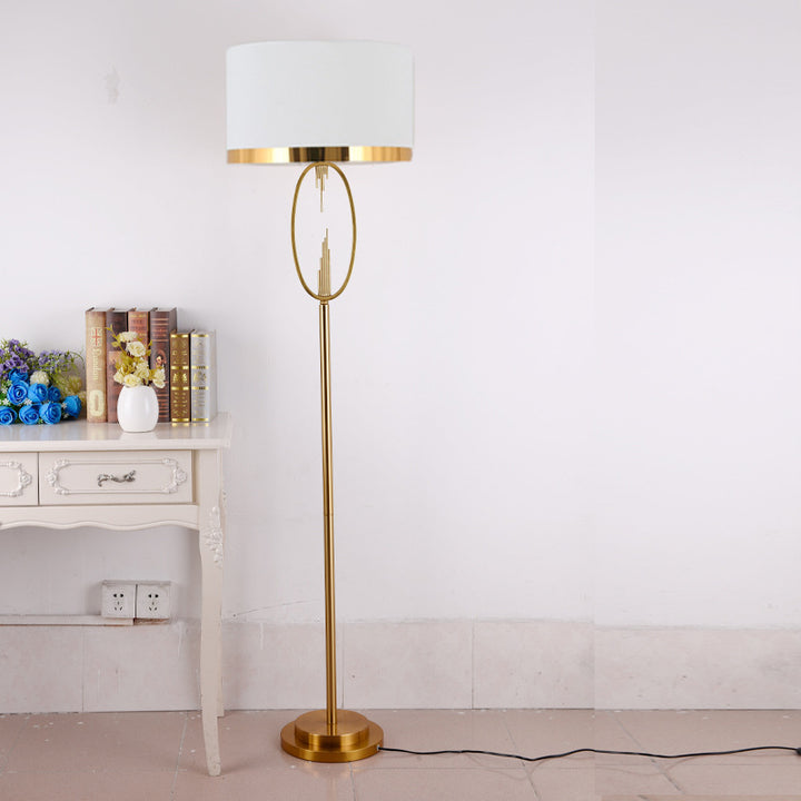 Contemporary Scandinavian Fabric Iron Oval-U Shape Round 1-Light Standing Floor Lamp For Bedroom &amp; Living Room
