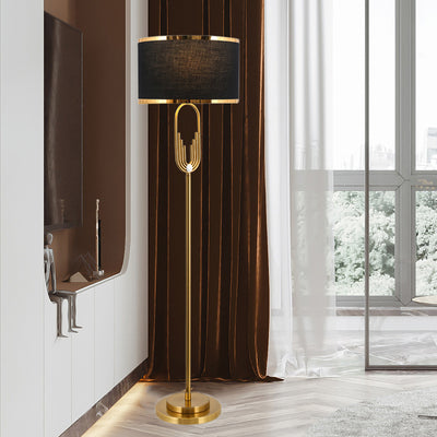 Zeitgenössische skandinavische Stoff-Eisen-Oval-U-Form-Rund-1-Licht-Stehlampe für Schlafzimmer & Wohnzimmer 
