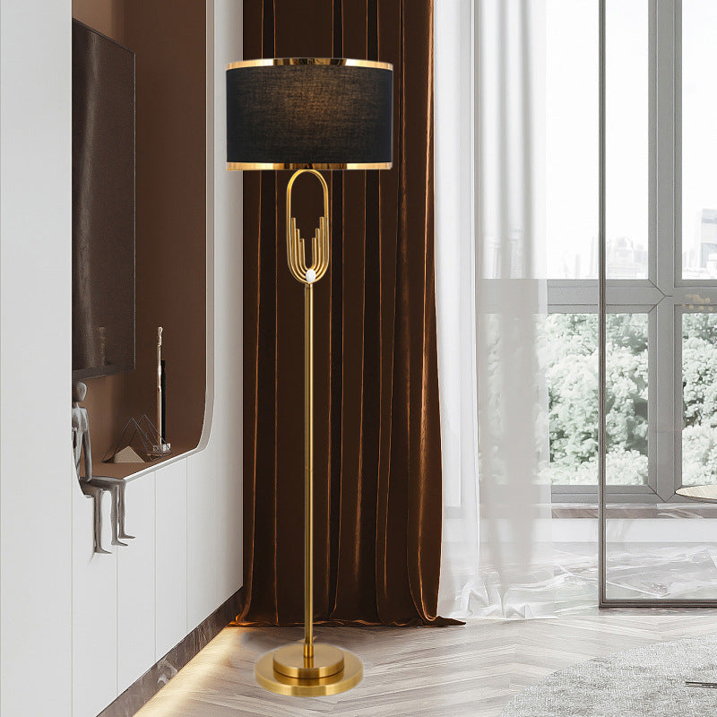 Zeitgenössische skandinavische Stoff-Eisen-Oval-U-Form-Rund-1-Licht-Stehlampe für Schlafzimmer & Wohnzimmer 