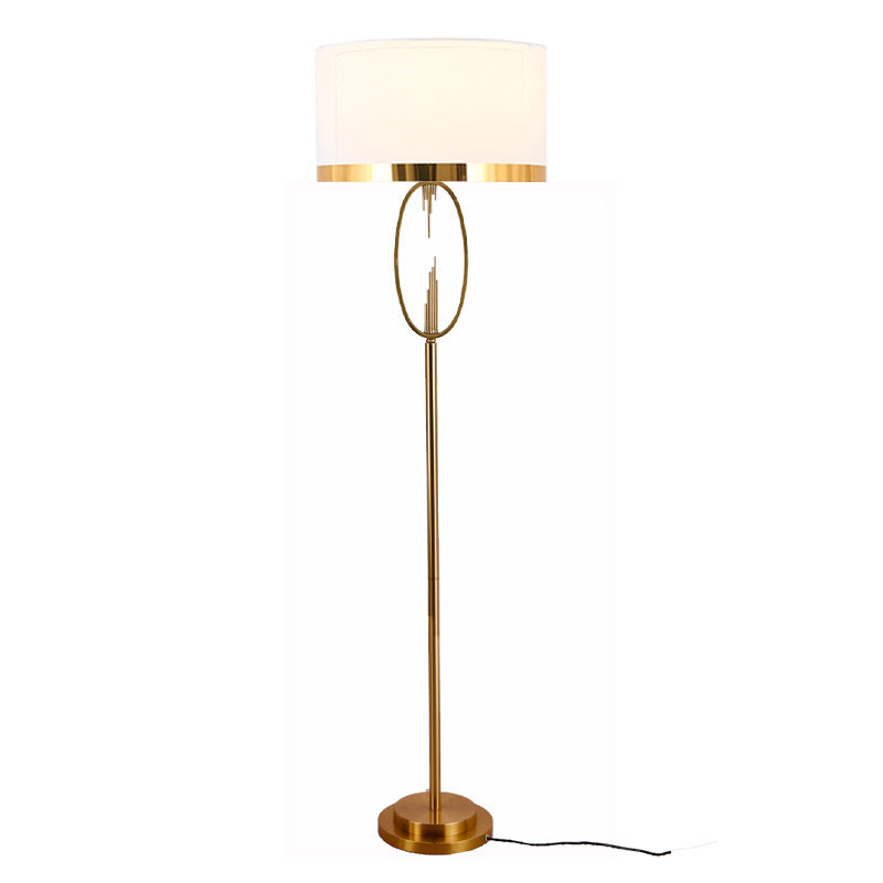 Contemporary Scandinavian Fabric Iron Oval-U Shape Round 1-Light Standing Floor Lamp For Bedroom &amp; Living Room