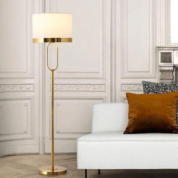 Contemporary Scandinavian Fabric Iron Oval-U Shape Round 1-Light Standing Floor Lamp For Bedroom &amp; Living Room