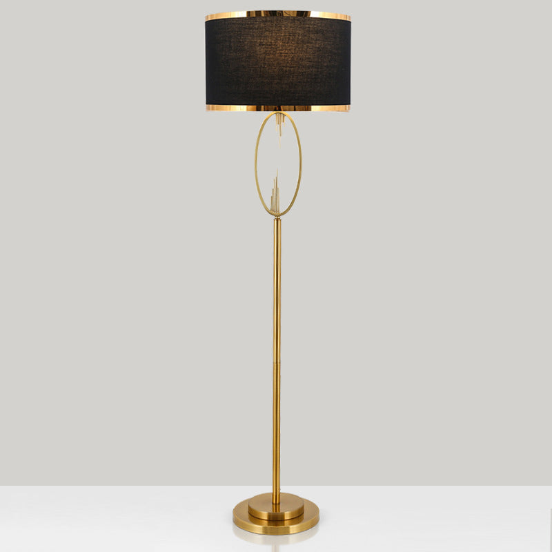 Contemporary Scandinavian Fabric Iron Oval-U Shape Round 1-Light Standing Floor Lamp For Bedroom &amp; Living Room