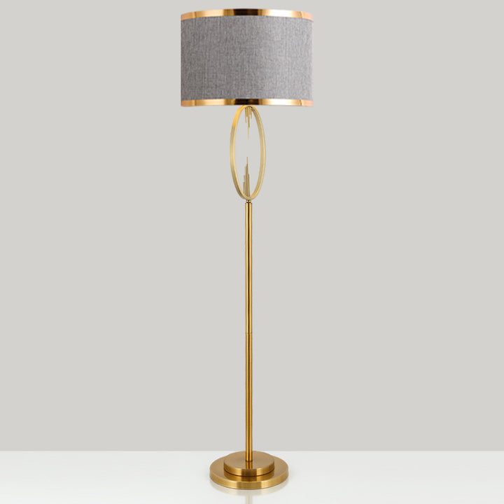 Contemporary Scandinavian Fabric Iron Oval-U Shape Round 1-Light Standing Floor Lamp For Bedroom &amp; Living Room