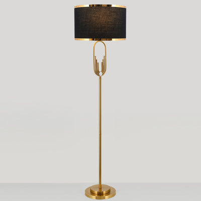 Zeitgenössische skandinavische Stoff-Eisen-Oval-U-Form-Rund-1-Licht-Stehlampe für Schlafzimmer & Wohnzimmer 