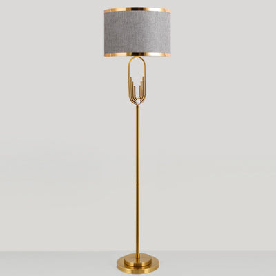 Zeitgenössische skandinavische Stoff-Eisen-Oval-U-Form-Rund-1-Licht-Stehlampe für Schlafzimmer & Wohnzimmer 